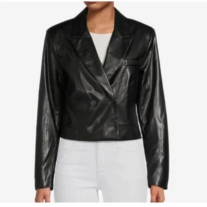 NEW AREA STARS SCHWARZE CROPPED LEICHTE JACKE AUS KUNSTLEDER GRÖSSE LARGE - Bild 1 von 14