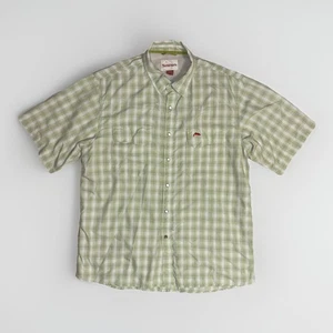 Simms Fishing Shirt Mens Large Green Short Sleeve Pearl Snap Plaid Vented Nylon - Picture 1 of 10