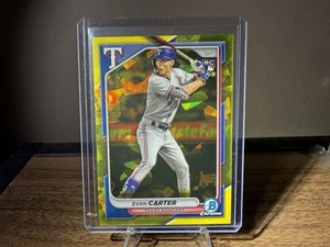 2024 Bowman Chrome Sapphire Evan Carter Rookie RC YELLOW #’d /75 Rangers #65 - Picture 1 of 3