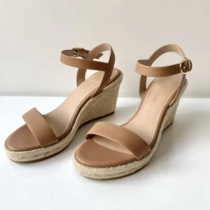 Stuart Weitzman Teddi Sandalwood leather espadrille wedge sandals Size 5.5 - Picture 1 of 7