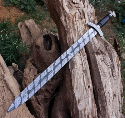 Espada vikinga Damasco forjada a mano hecha a mano, espada medieval lista para la batalla Foto 1 de 4