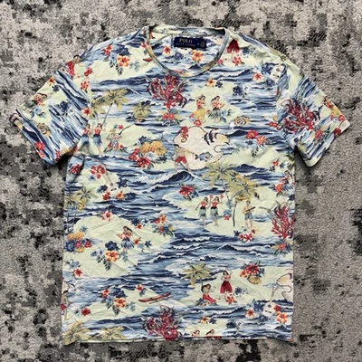 Гавайская мужская футболка Polo Ralph Lauren средний размер AOP Surfing Hula Coral - Изображение 1 из 4