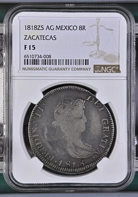 1818-ZS AG Mexico Zacatecas 8 Reales NGC Fine 15 - Image 1 of 3