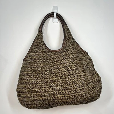 Bolso Hobo Banana Republic Tejido Paja Monedero Metalílico Marrón Cuero Borde Foto 1 de 4