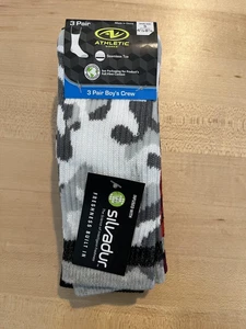 Athletic Works Boys Crew Socks Small 3 Pair Camo Silvadur Freshness Seamless Toe - Picture 1 of 6