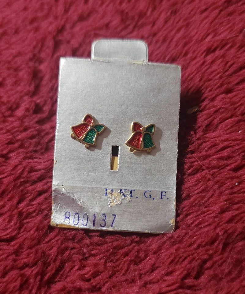 Pequeños aretes vintage de campana de Navidad rellenos de oro Foto 1 de 1