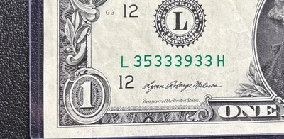 2021   $1 Dollar Bill 💵 #35333933( 6 of a Kind) All Odd Numbers - Image 1 of 4