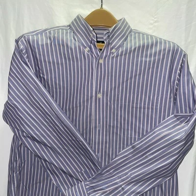 Men's Eddie Bauer Dress Shirt Medium Wrinkle Free Relaxed Fit Striped Blue - Image 1 of 4