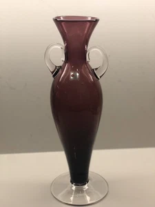 Blenko 9622 Glas Amethyst Lavendel Lila Vase applizierte Griffe Original Aufkleber - Bild 1 von 6