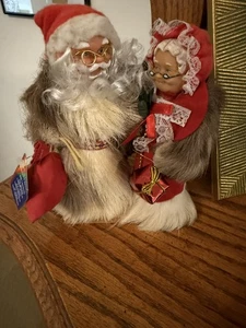 Vintage Santa & Mrs Claus FINNLAND Erkki Juopperi COA Tag Weihnachten Echtfell - Bild 1 von 9