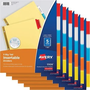 Avery 5-Tab Binder Dividers, Insertable Multicolor Big Tabs, 6 Sets (11109) - Picture 1 of 5