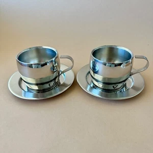 Tramontina Cappuccino Cup & Saucer, 2 Sets, 18/10 Stainless Steel Inox - Picture 1 of 10