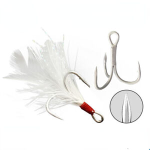 50PCS/Lot Fishing Hook Treble Hooks With Feather Size 1# 2# 4# 6# 8# 10# 12#