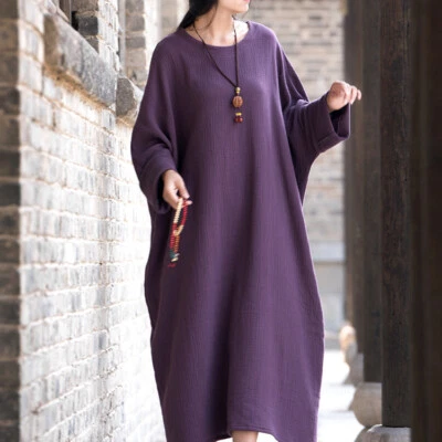 Vestido Holy Clothing Renacimiento Mujer Midi Caftán Boho Manga Larga Algodón Lino Foto 1 de 4