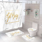 White Marble Text Shower Curtain Toilet Lid Cover Bath Rug Set Bath