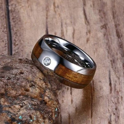 Anillos de boda de tungsteno con incrustaciones de circonita cúpula de 8 mm de ancho y tungsteno con incrustaciones de circonita cúpula Foto 1 de 4