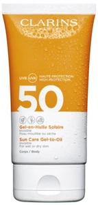 Clarins Sun Care Body Gel to Oil SPF 50 UVA pelle invisibile bagnata o secca 5,3 once NUOVO - Foto 1 di 4