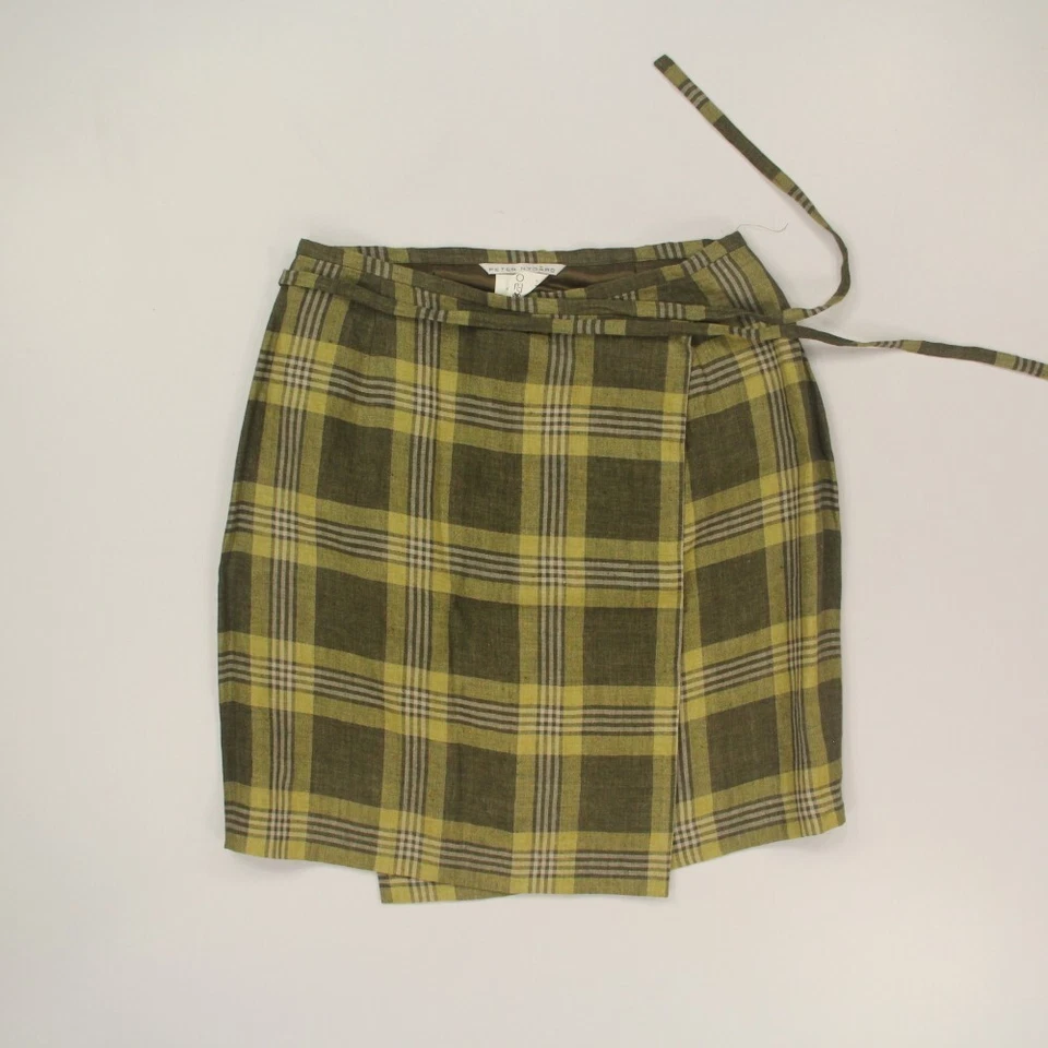 Falda envolvente Peter Nygard para mujer 100 % lino talla 8 oliva forrada a cuadros dinero antiguo Foto 1 de 4