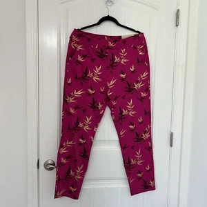 Soft Surroundings Emiko Pants Fuchsia Pink Metallic Leaf Ponte Ankle Size L - Picture 1 of 6
