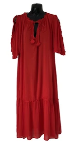 AND / OR JOHN LEWIS RED COLD SHOULDER MIDI DRESS SIZE 16 VISCOSE - Picture 1 of 8
