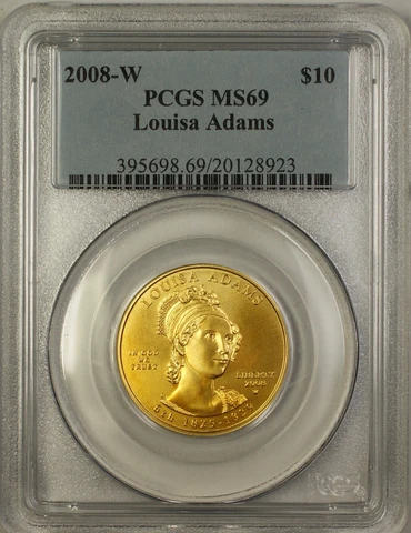 2008-W Louisa Adams Presidential Spouse $10 Gold Coin PCGS MS-69 GEM BU Cover