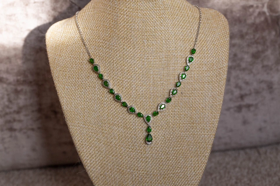 Chrome Diopside & White Topaz Sterling Silver Necklace - Image 1 of 1