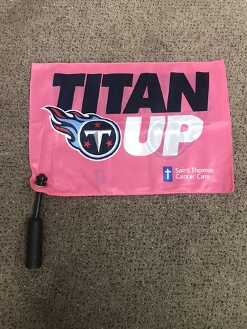 New Unused PINK Tennessee Titans Titan Up Rally Flag with Handle 16" x 11" Cover