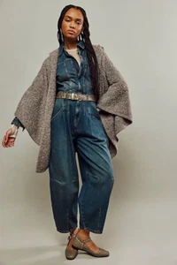 Free People Sierra Hooded Poncho Wrap Cardigan NWOT OS Grey/ Taupe - Picture 1 of 6
