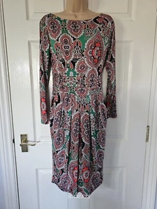 Onjenu London Boho Dress Size 10 Pockets Rushed Detail Green Orange Long Sleeves - Picture 1 of 12