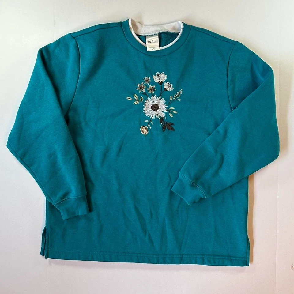 Vintage 90s Pullover Sweatshirt - Double Layer Neck Vintage Embroidered Crewneck - Image 1 of 4