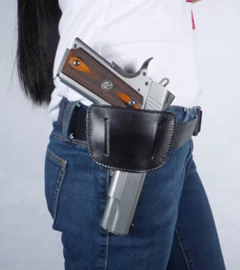 Tactical IWB OWB Leather Belt Gun Holster Concealed Carry Pistol Ambidextrous - Picture 1 of 9