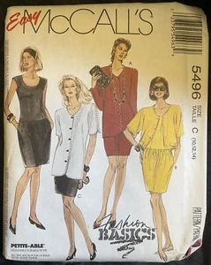 1991 McCALL's 5496 NOS CHAQUETA CUELLO EN V 2 longitudes cintura caída vestido talla 10-12-14 - Imagen 1 de 2