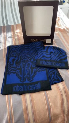 Juego de bufanda y sombrero ANIMAL lana azul/negro ROBERTO CAVALLI Foto 1 de 4