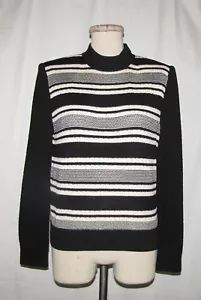 Suéter Pullover Estilo Multi-Tejido Diseño Rayas Bloques de Color Negro y Blanco St John S - Imagen 1 de 4