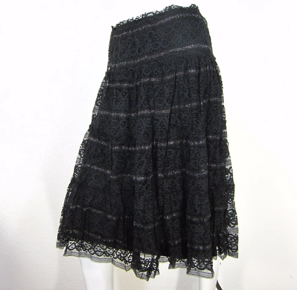 STUDIO M Elastic Waist LACE PEASANT SKIRT SIZE XS SOLID BLACK 051 - Image 1 of 4