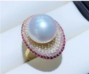 Gorgeous Huge AAA 11-12mm Genuine Natural South Sea White Pearl Ring 925s - Picture 1 of 4