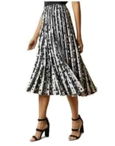 TED BAKER Vyvian Polka Dot Pleated Midi Skirt White Black Size TB- 5 UK-16 Large - Picture 1 of 20