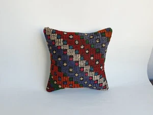 colorful geometric kilim pillow cover , 16x16 in , handwoven vintage pillow - Picture 1 of 9