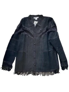 Dressbarn Wildlederjacke Leder Langarm Dress Barn schwarz bestickt 16 - Bild 1 von 6