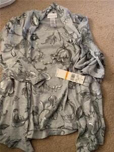 NWT sz S Alfred Dunner grey floral mock layered sweater w/ attached necklace