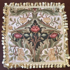 Aubusson Style Needlepoint Pillow Cover Art Nouveau Deco Petit Point Floral Foli - Picture 1 of 9