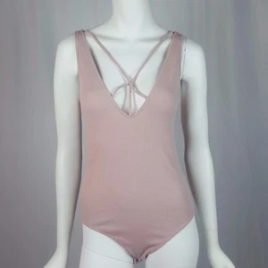 Express Bodysuit Top Womens Sz Small Ribbed Caged Front Sleeveless Pink New NWT - Picture 1 of 6