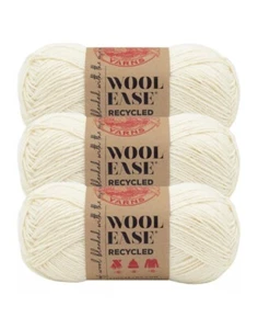 (3 Pack) Lion Brand Yarn 632-098W Wool-Ease Recycled Yarn, Cream - Picture 1 of 3