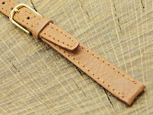 Bulova Vintage NOS Unused Watch Band Brown Leather w Gold Tone Buckle 10mm - Picture 1 of 4