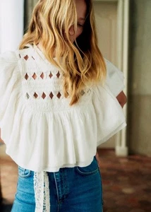 Camicetta donna Sezane Milline taglia 38/6 nuova con etichetta cotone lino mantello volant boho - Foto 1 di 13