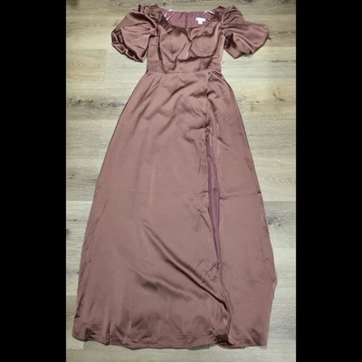 Vestido de Dama de honor AW Talla 4 Rosa del Desierto Satén Manga Abullonada Maxi Vestido Rosa Foto 1 de 4