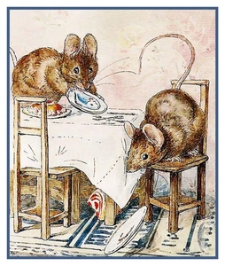 Beatrix Potter Tale of 2 Bad Mice Eating Counted Cross Stitch Chart Pattern - Picture 1 of 3