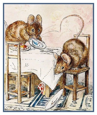 Beatrix Potter Tale of 2 Bad Mice Eating Counted Cross Stitch Chart Pattern - Image 1 of 3