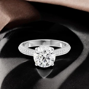 14 Karat Weißgold Damen Verlobungsring Halbfassung Diamant 0,40 Karat Rund - Bild 1 von 12