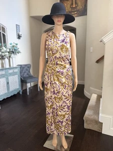 ZARA METALLIC THREAD PRINTED MIDI DRESS SZ. M GOLD PURPLE Cutout Side NWT - Picture 1 of 20
